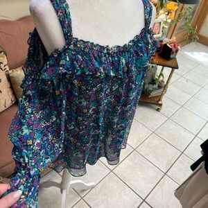 Nanette Lepore Indigo Colored Size Small Silk Off The ShoulderTop NWT Ne…